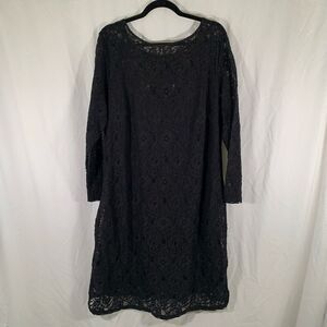 Jessica London Midi Dress Women's 20 Black Lace Long Sleeve Round Neck New